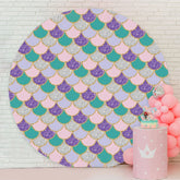 Aperturee - Colored Glitter Mermaid Round Girls Baby Shower Backdrop